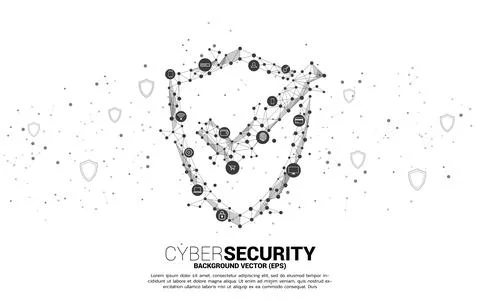 Protection shield icon from dot connect line polygon technology network and p Stock Illustration