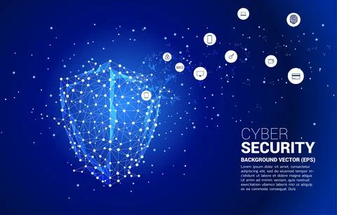 Protection shield icon from dot connect line polygon network. concept of guar Stock Illustration