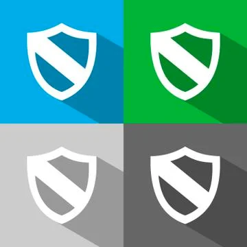 Protection shield icon with shade on colored backgrounds Stock Illustration
