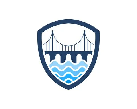 Protection shield with modern bridge and water wave Stock Illustration