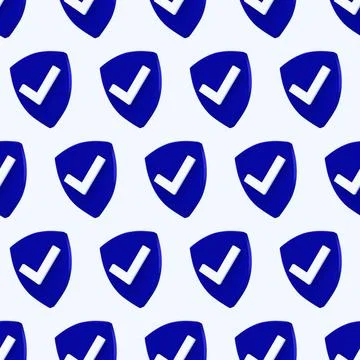 Protection shield seamless pattern. Security check Icon. Tick mark approved i Illustrazione stock