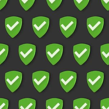 Protection shield seamless pattern. Security check Icon. Tick mark approved i Stock Illustration