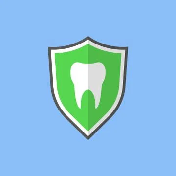 Protection shield with white tooth. Flat design. Vector. Stock Illustration