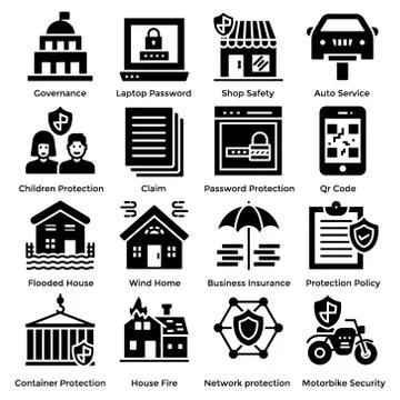 Protection Solid Icons Set Stock Illustration