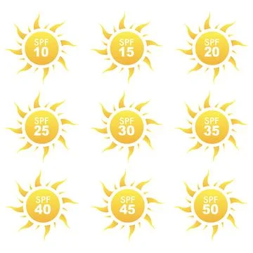 Protection from the sun. SPF icon set. Vector illustration Stock Illustration