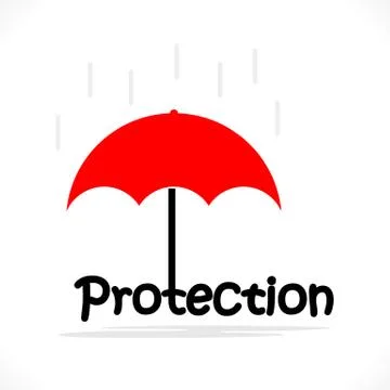 Protection title texts with the red umbrella.Protection and security concept. 스톡 일러스트