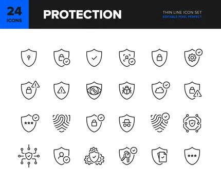 Protection vector line icon set Stock Illustration