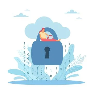 Protection of virtual database. Data privacy, information security, private Stock Illustration