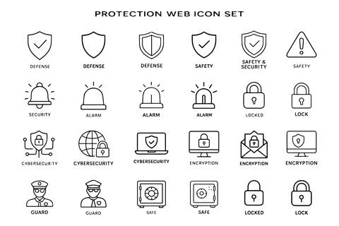 Protection Web Icon Set In Line Style With Modern Security Symbols 库存插图