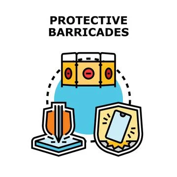 Protective barricades offering security and defense concepts Stock Illustration