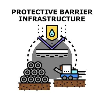 Protective barrier infrastructure engineering preventing water damage Stock Illustration
