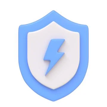 Protective blue shield featuring a lightning bolt isolated on white backgound Stock Illustration