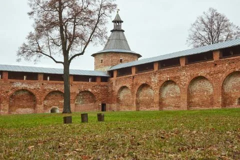Protective brick wall of the kremlin Stock Photos