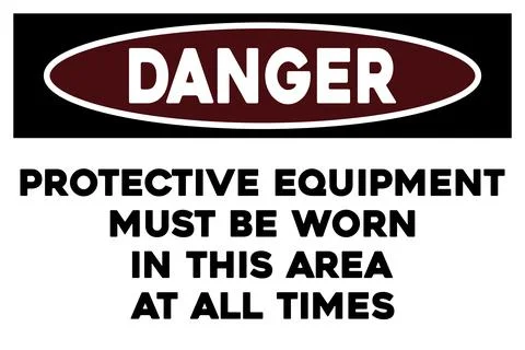 Protective equipment must be worn in this area safety sticker Stock Illustration