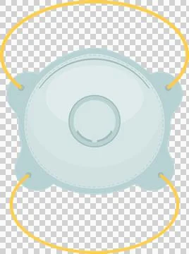 A protective face mask with elastic straps in yellow against a solid black .. Stock Illustration