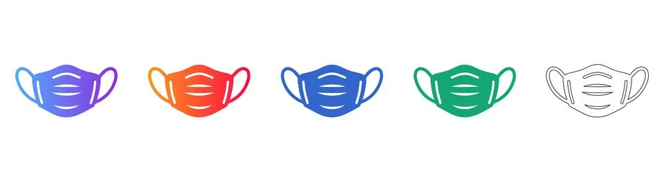 Protective Face Mask Icon Set in Gradient Colors and Outline Style Stock Illustration