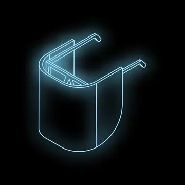 Protective face shield glowing in neon light on black background Stock Illustration