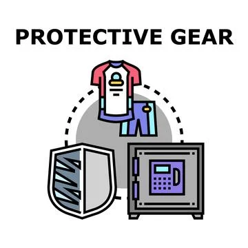 Protective gear concept covering clothes, shield, and safe Illustrazione stock