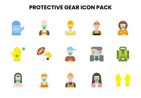 Protective Gear Flat Collection Icons Pack Stock Illustration
