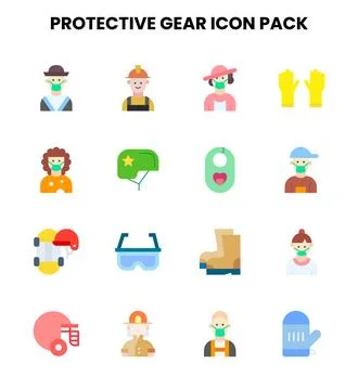 Protective Gear Flat Icons Pack Stock Illustration
