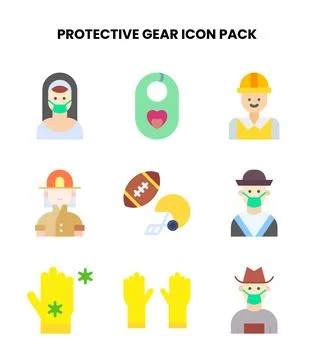 Protective Gear Flat Set Icons Pack Stock Illustration