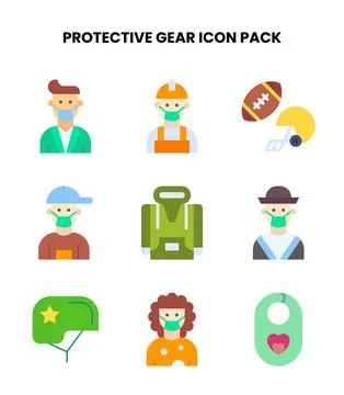 Protective Gear Flat Set Icons Pack Stock Illustration