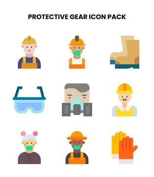 Protective Gear Flat UI Icons Pack Stock Illustration