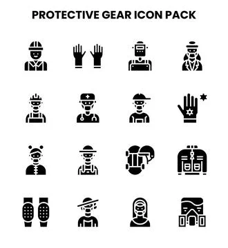 Protective Gear Glyph Vector Icons Pack Stock Illustration