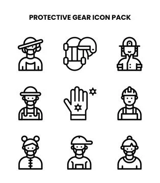 Protective Gear Line Graphics Icons Pack Stock Illustration