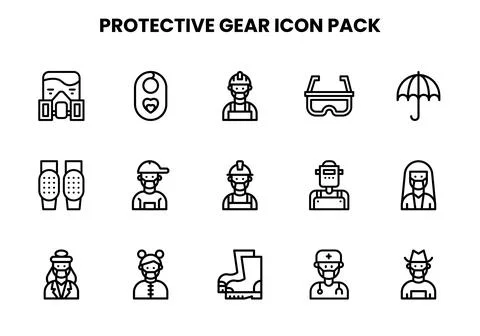 Protective Gear Line Graphics Icons Pack Stock Illustration