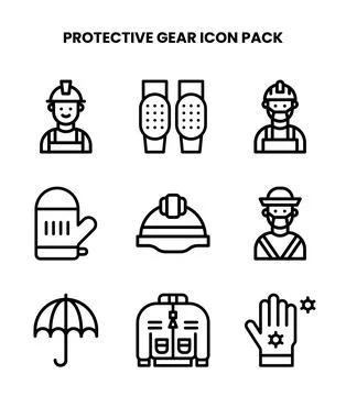 Protective Gear Line Vector Icons Pack Stock Illustration