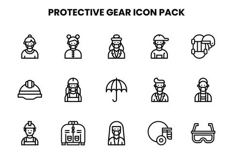 Protective Gear Line Vector Icons Pack Stock Illustration