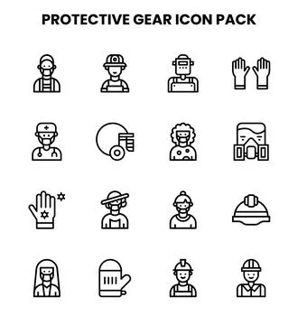 Protective Gear Line Vector Icons Pack Stock Illustration