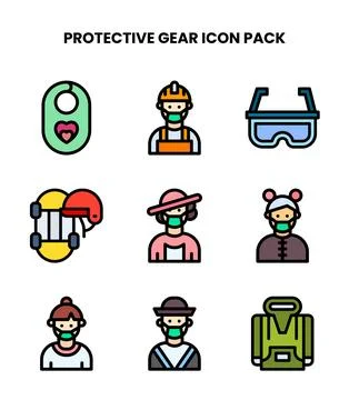 Protective Gear Lineal Color Graphics Icons Pack Stock Illustration