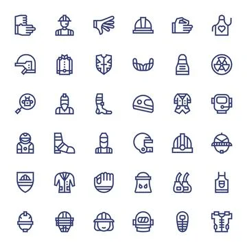 Protective Gear Modern Vector Collection with 36 Bold Line 128x128 Pixel Al.. Stock Illustration