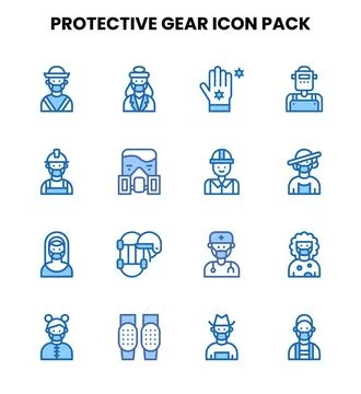Protective Gear Two Colour Vector Icons Pack Stock Illustration