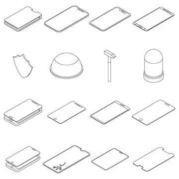 Protective glass icons set vector outline Stock Illustration