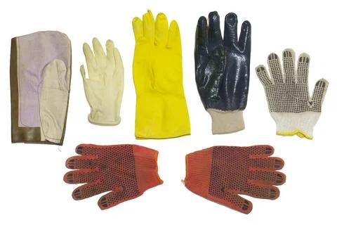 Protective gloves. multiple types, rubber and cloth materials. for househol.. Stock Photos