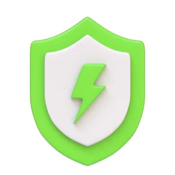Protective green shield featuring a lightning bolt isolated on white backgound Stock Illustration