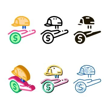 Protective helmet on hand icon diversity vector outline Stock Illustration