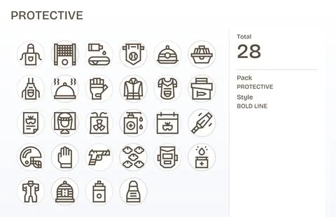 Protective Modern Vector Collection with 28 Bold Line 256x256 Grid Fitted Ico Stock Illustration