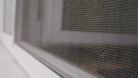 Protective Mosquito Net Mesh Installed on a Modern White Plastic Window Frame Stock Footage 334735853