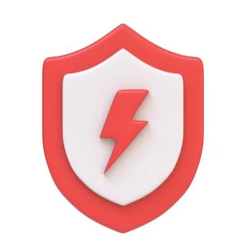 Protective red shield featuring a lightning bolt isolated on white backgound Stock Illustration