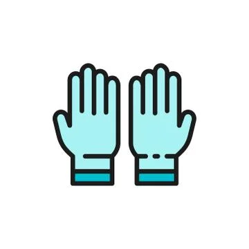 Protective rubber gloves, tattoo studio accessory flat color line icon. Stock Illustration