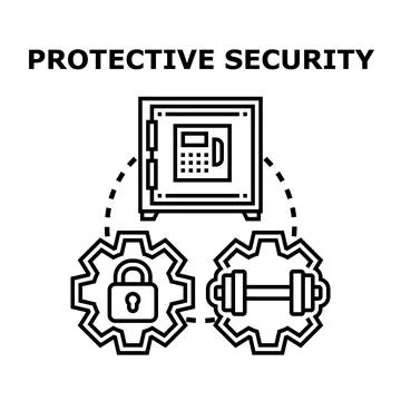 Protective security concept with digital safe and strong gears Stock Illustration