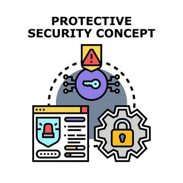 Protective security concept protecting cyber data information Stock Illustration