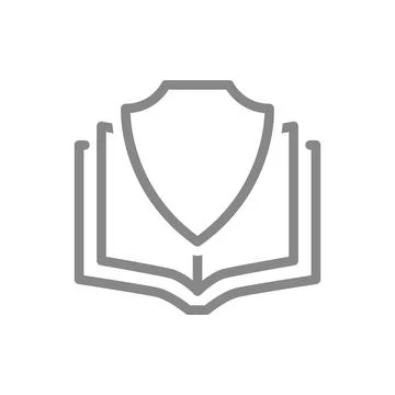 Protective shield and open book line icon. Protection of information, protection Illustrazione stock