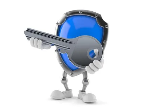 Protective shield character holding door key Stock Illustration