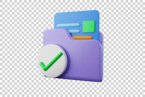Protective shield. Check mark with document folder. 3d illustration. Data sto Stock Illustration