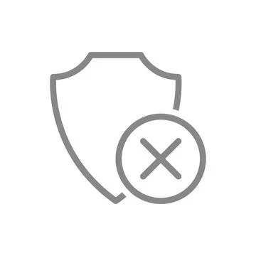 Protective shield with cross mark line icon. Dissatisfaction, negative Stock Illustration